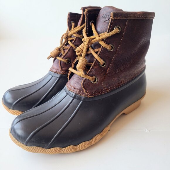 Sperry Saltwater Women's Duckboots Brown Leather/Navy Blue Size 6M - Picture 4 of 12